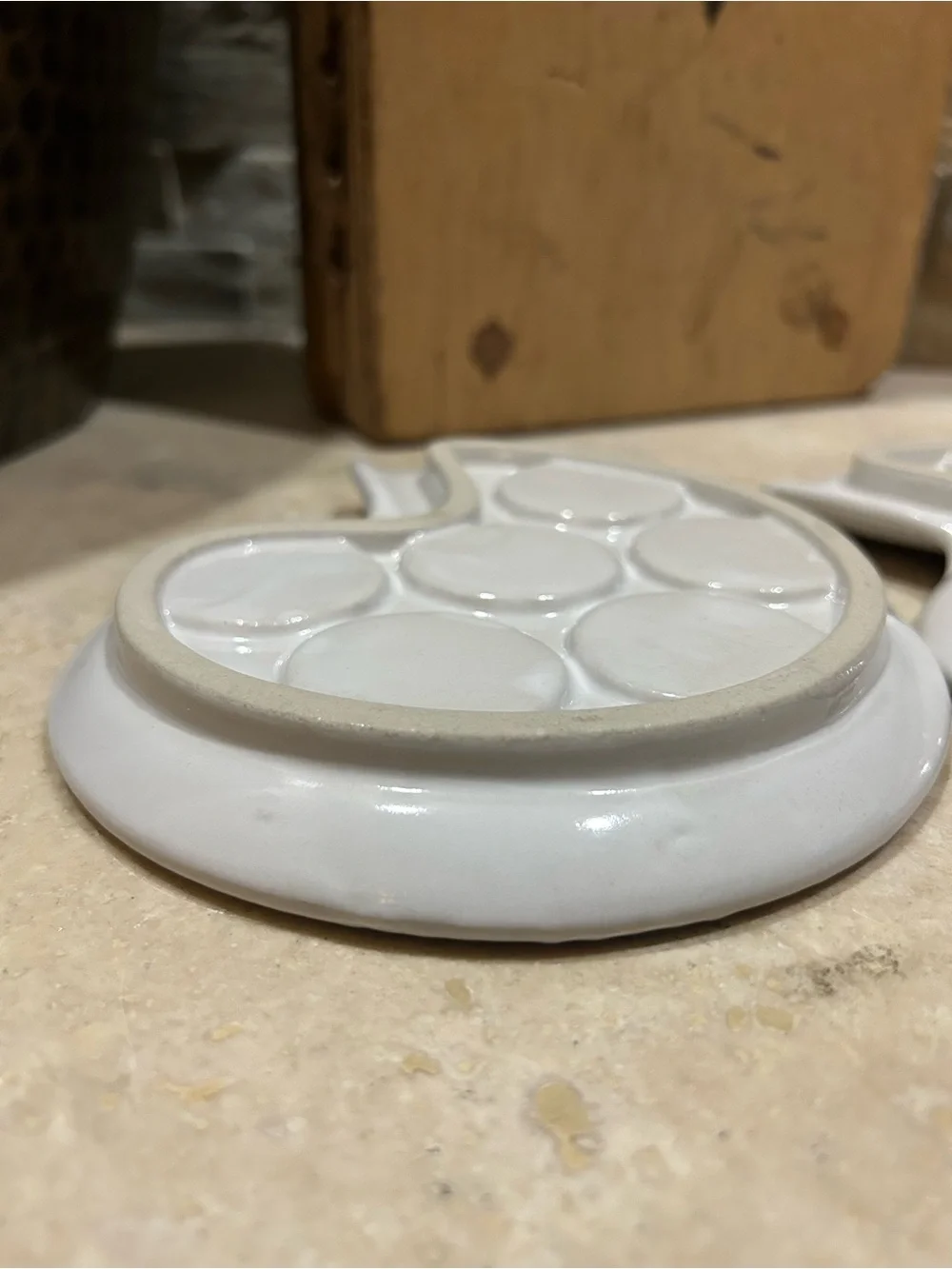 2 Vintage ceramic Escargot plates in a spiral snail shape for serving